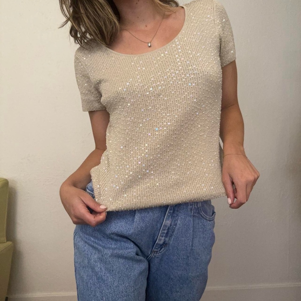 Vintage NWT / Deadstock Talbots Beige Sequin Shirt